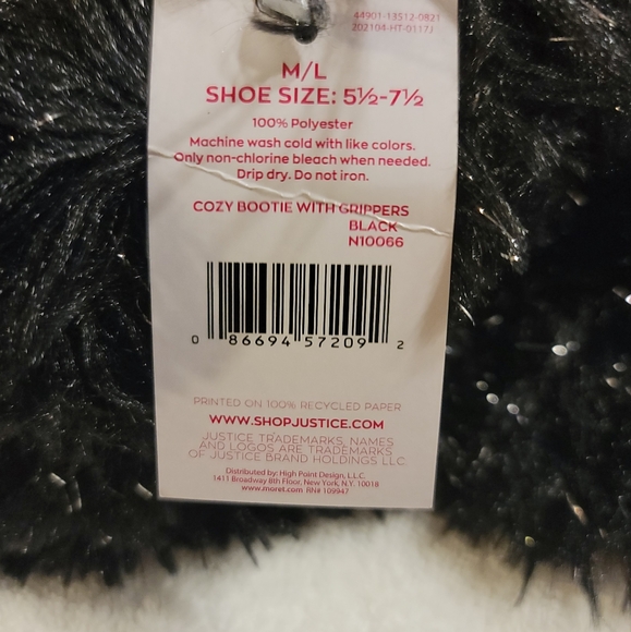 NWT JUSTICE COZY BOOTIE WITH GRIPPERS M/L BLACK - Picture 6 of 8